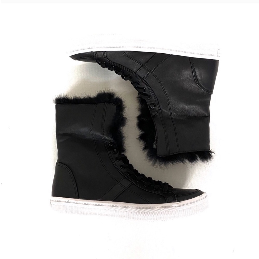 Rebecca Minkoff Black Rabbit Fur Trim Sneakers